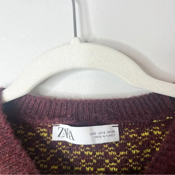 Zara Burgundy Yellow Checker Print Cut Out Sweater - Picture 6 of 8